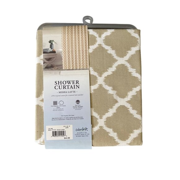 Misha Latte Diamond Pattern Shower Curtain - Picture 2 of 2